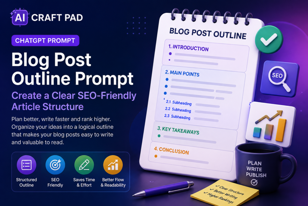 Blog Post Outline Prompt for creating a clear SEO-friendly article structure with AI