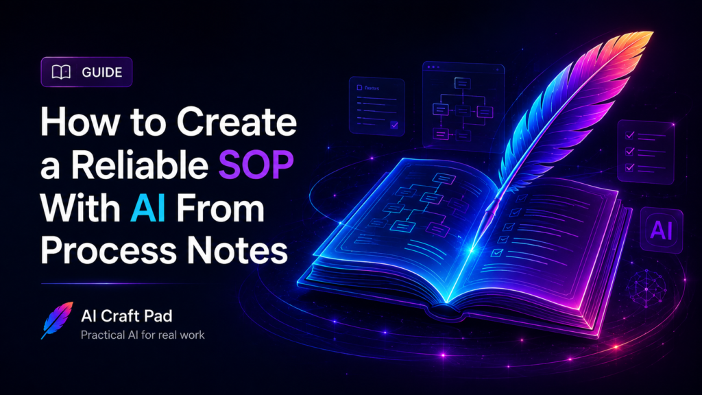Neon AI guide illustration for creating a reliable SOP from process notes