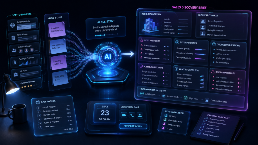 AI prompt illustration for preparing a sales discovery call brief