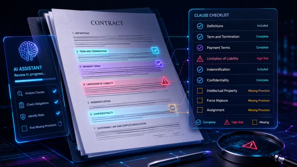 AI prompt illustration for reviewing a contract clause checklist