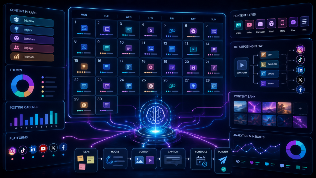 AI prompt illustration for planning a 30-day social content calendar