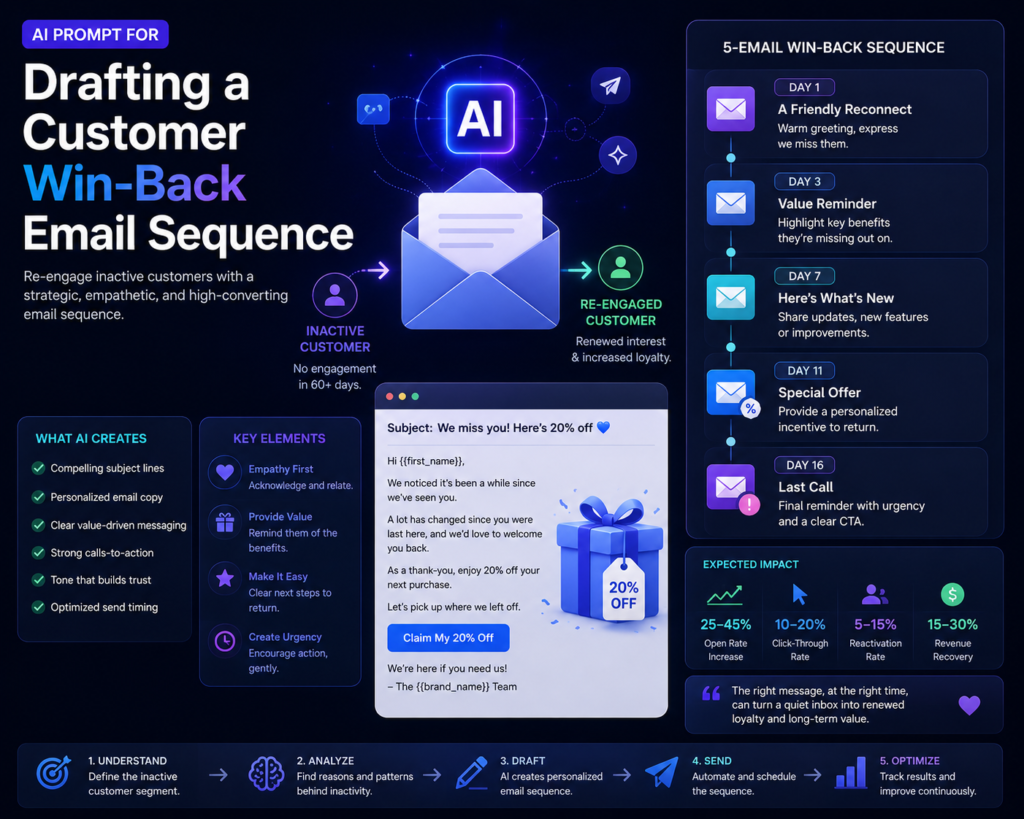 AI prompt illustration for drafting a customer win-back email sequence