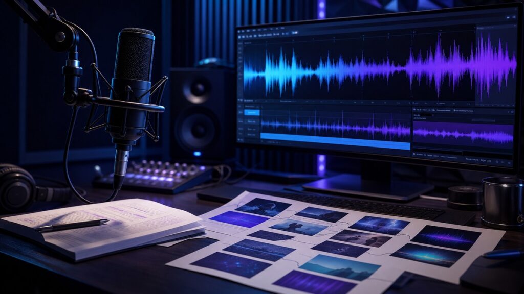 Thematic illustration for Podcast Episode Show Flow From Interview Transcript