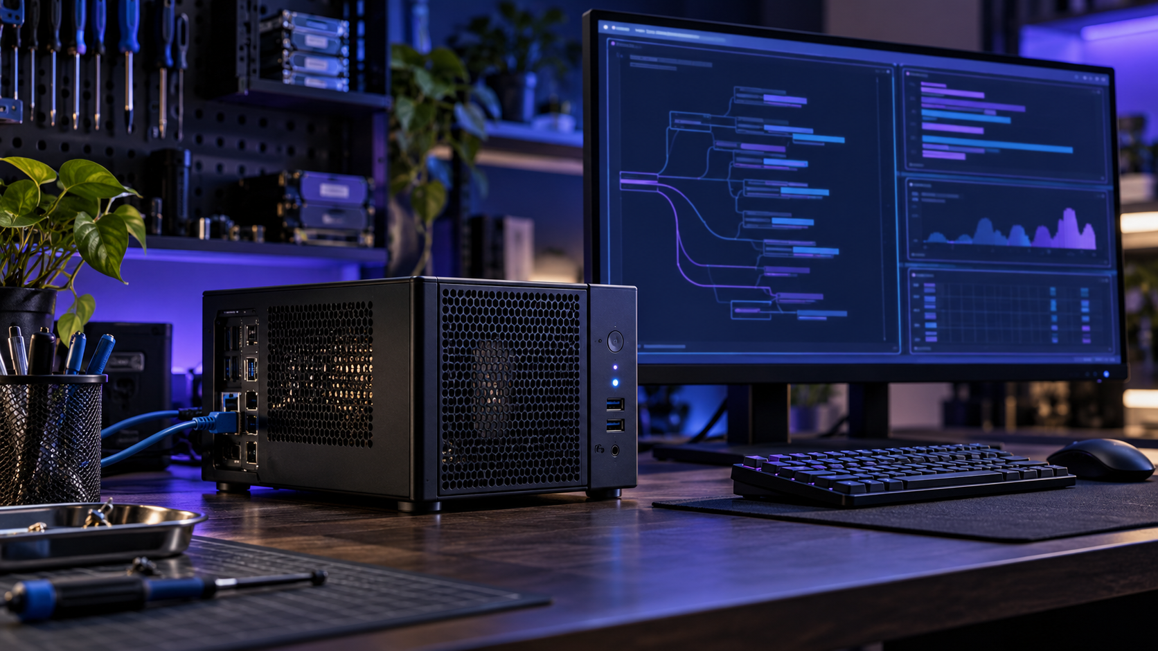 Concept visualization of Recycled Mini-PC AI Server; physical build unverified