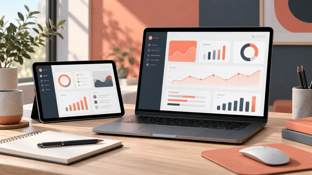Responsive analytics dashboard on laptop and tablet