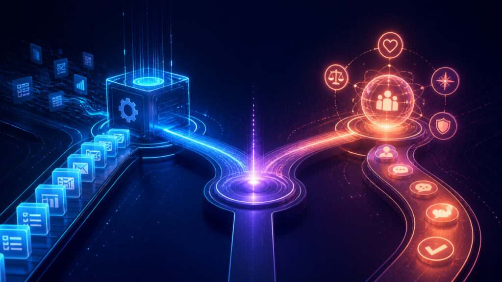 A decision path separating AI automation from human judgment