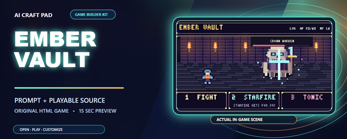 ember vault game builder colorful gameplay preview